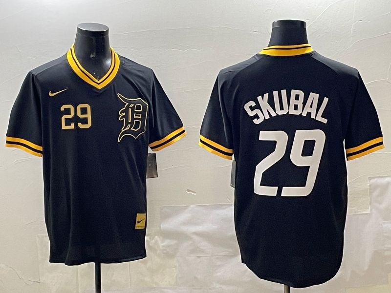 Men Detroit Tigers #29 Skubal Black Gold Game 2025 Nike MLB Jersey style 3